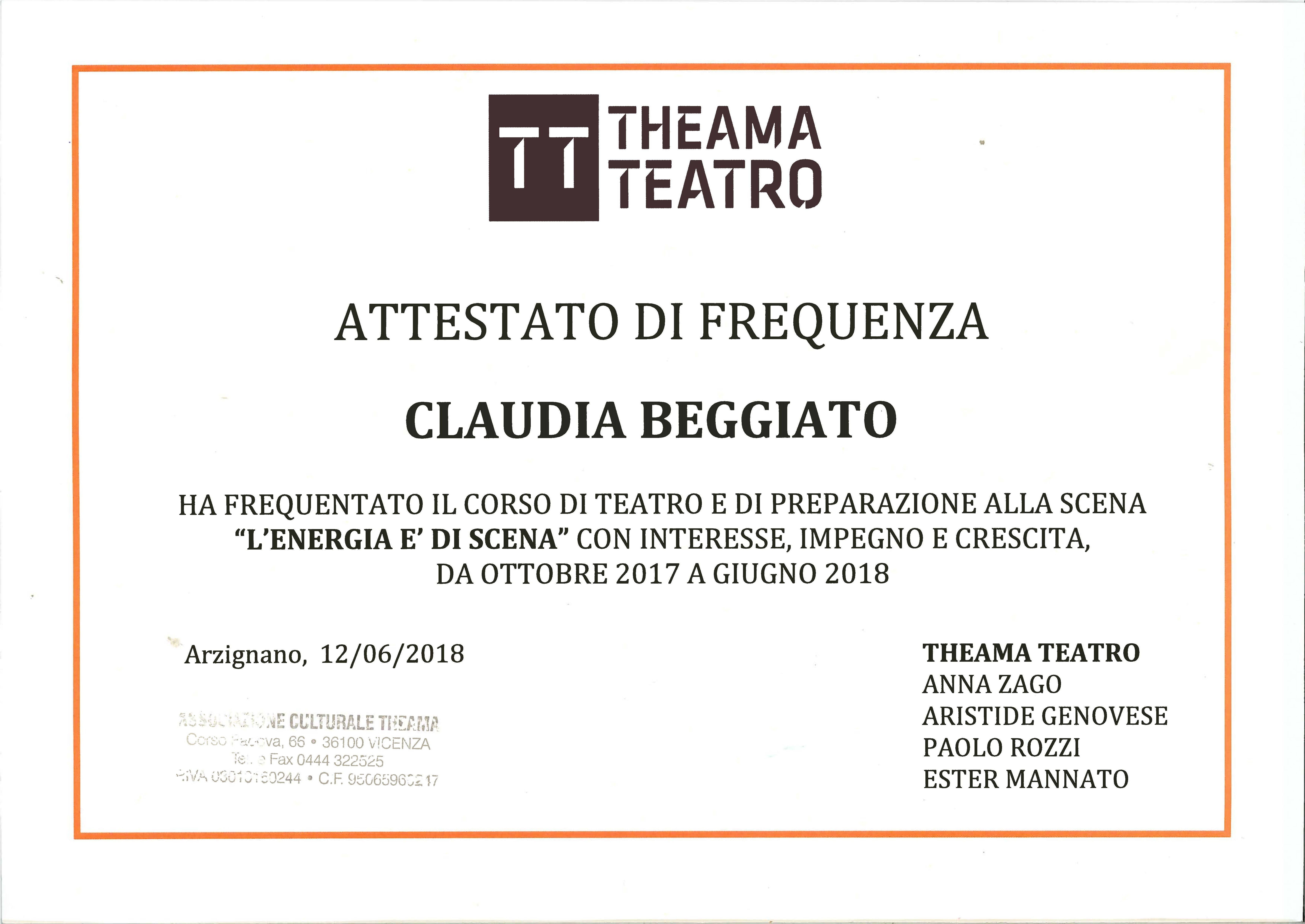 Claudia Beggiato CORSO DI TEATRO E DI PREPARAZIONE ALLA SCENA "L'ENERGIA E' DI SCENA" 