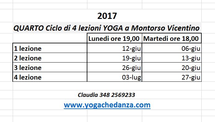 Montorso Yoga - CICLO DI 4 LEZIONI A GIUGNO 2017