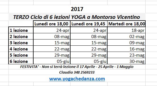 Lezioni Yoga per adulti a Montorso - Aprile e Maggio 2017