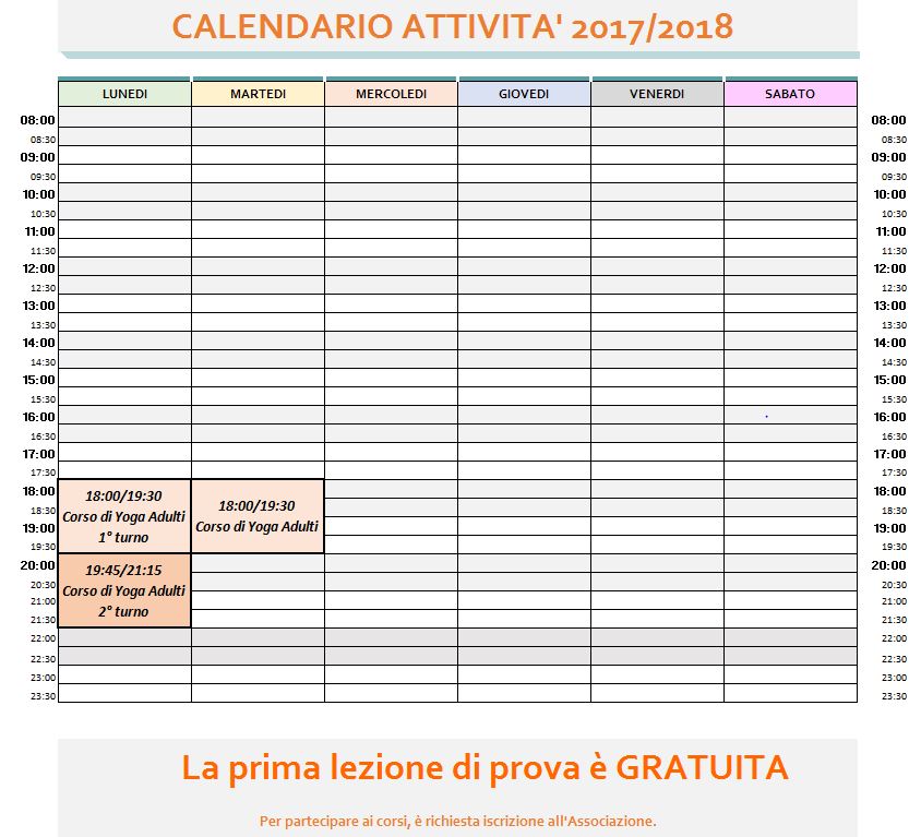 calendario CORSI YOGA MONTORSO - 2017/2018