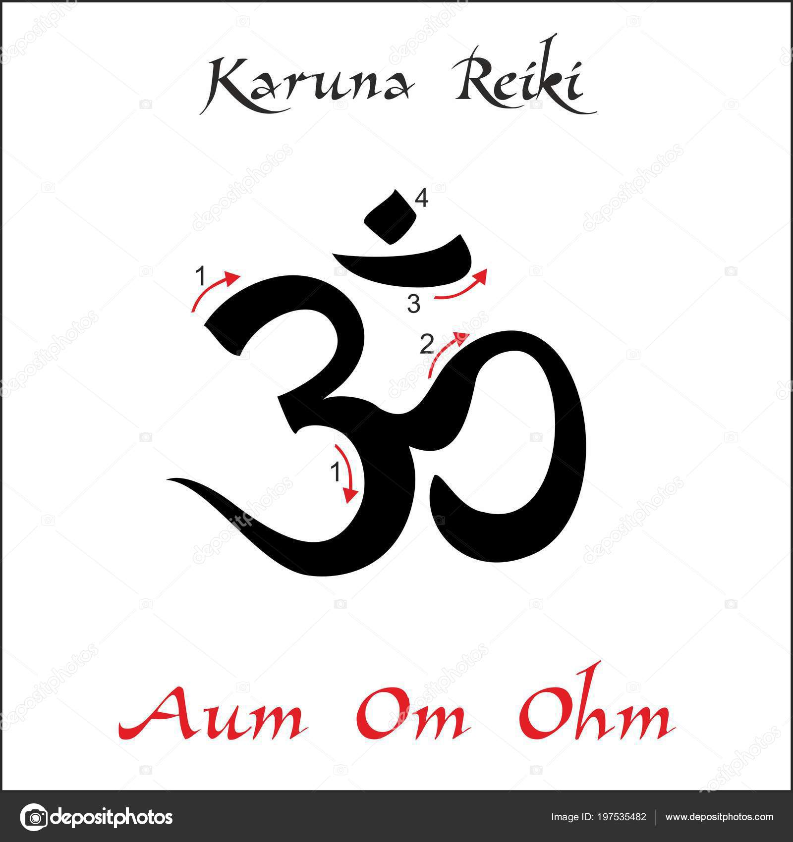 Karuna Reiki. Energy healing. Alternative medicine. Om Aum Ohm Symbol. Spiritual practice. Esoteric. Vector