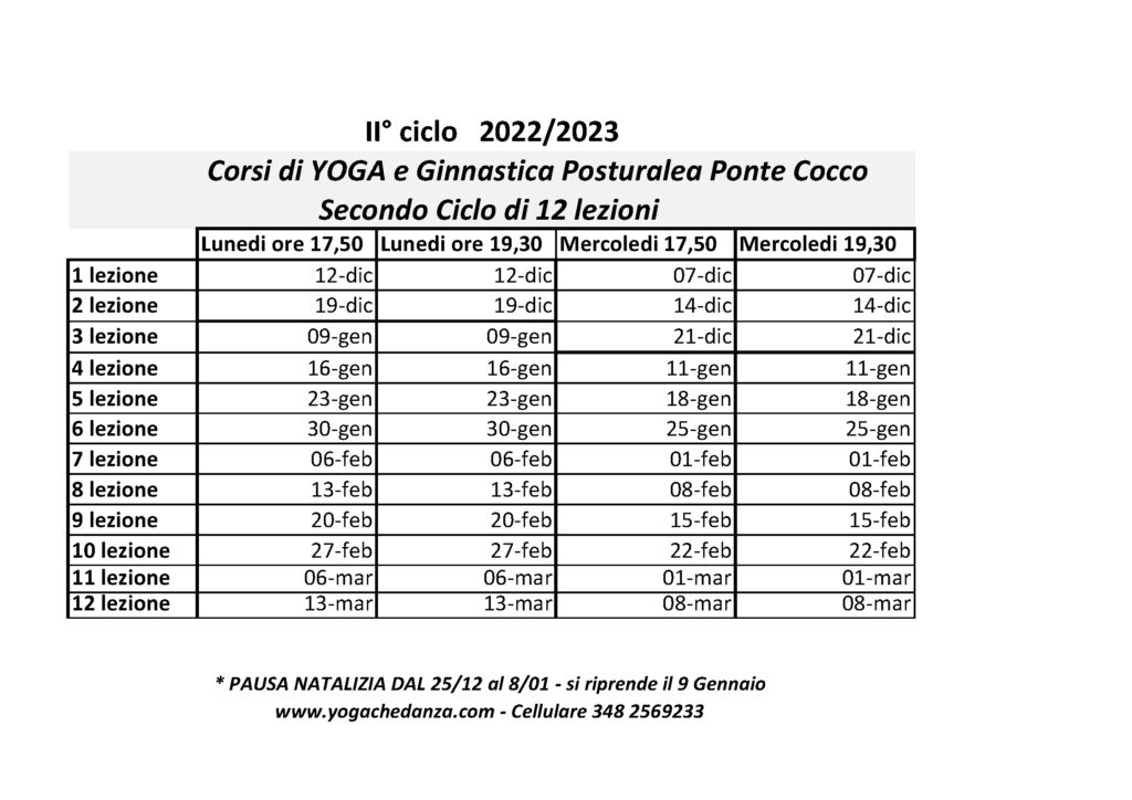 calendario corsi yoga dicembre marzo 2023